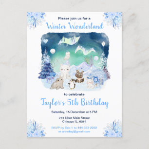 Postal Cumpleaños Animales Árticos Luces del Norte