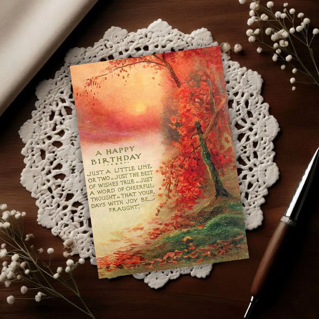 Postal Cumpleaños Atardecer Otoño Vintage 1917 (Subido por el creador)