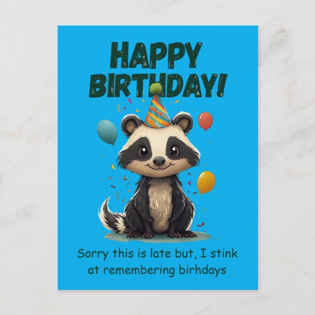 Postal Cumpleaños atrasado de zorrillo divertido (Anverso)
