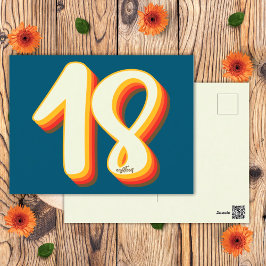Postal Cumpleaños Azul Moderno Retro Groovy Dieciocho 18