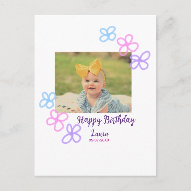 Postal Cumpleaños bebé 1er año agregar nombre fecha agreg (Anverso)