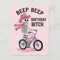 Cumpleaños Beep Beep Divertido Esqueleto Rosa Bici