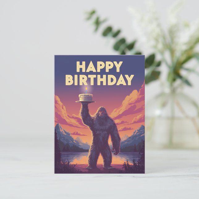 Postal Cumpleaños BigFoot Criptozoología Arte Divertido G (Anverso de pie)