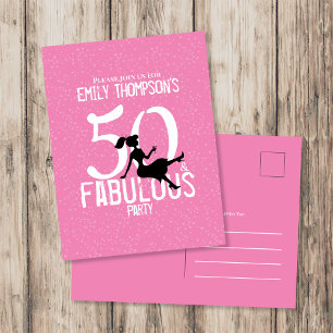 Postal Cumpleaños Cincuenta y Fabuloso estilizado rosa li