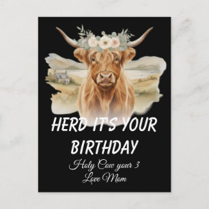 Postal Cumpleaños con Corona Floral de Vaca de las Tierra