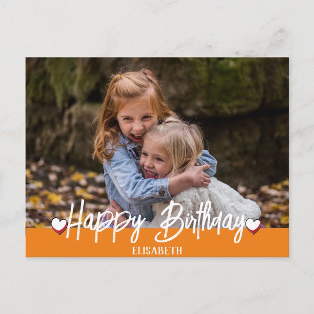 Postal Cumpleaños con foto familiar personalizada simple (Anverso)