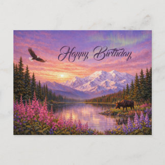 Postal Cumpleaños con paisaje colorido de Alaska