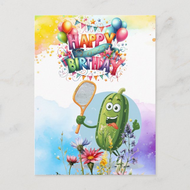 Postal Cumpleaños con tema de arcoíris de pickleball con  (Anverso)