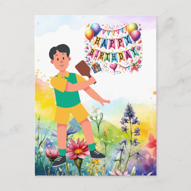 Postal Cumpleaños con temática de arcoíris de flores de p (Anverso)