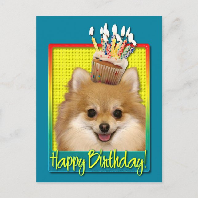 Postal Cumpleaños Cupcake Pomeranian (Anverso)