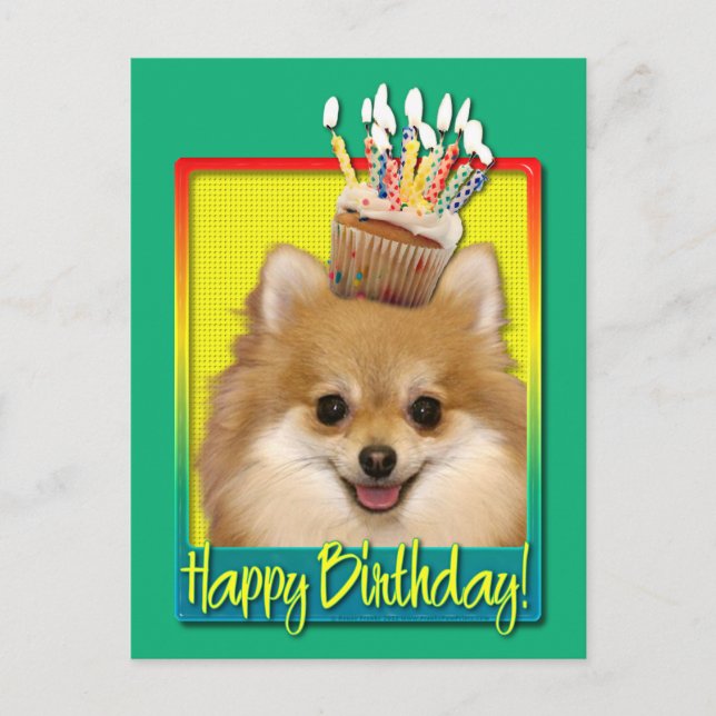 Postal Cumpleaños Cupcake Pomeranian (Anverso)