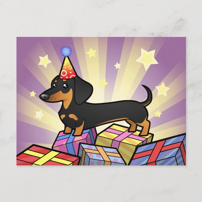 Postal Cumpleaños Dachshund (abrigo suave) (Anverso)