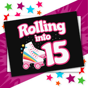 Postal Cumpleaños de 15 años en patines sobre ruedas 15 a