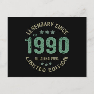 Postal Cumpleaños de 35 Años Leyenda de 1990 Regalo de Cu