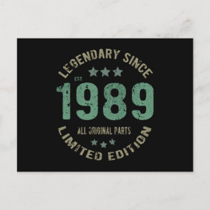 Postal Cumpleaños de 36 años Leyenda de 1989 Regalo de cu