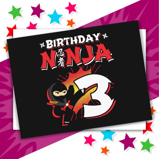 Postal Cumpleaños de 3 Años de Edad Estilo Cómic de Ninja (Subido por el creador)