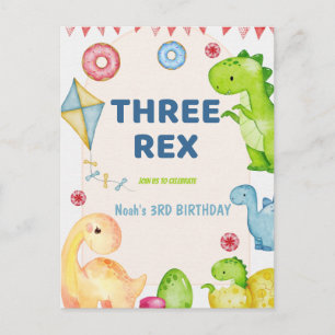 Postal Cumpleaños de 3 años de Tres Rex Niños Dinosaurio