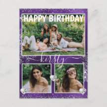 Cumpleaños de 3 fotos con papel de aluminio púrpur