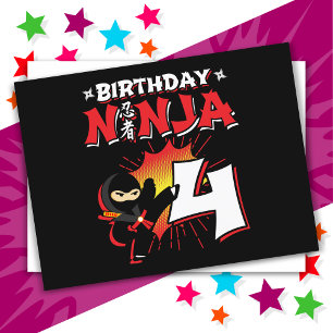 Postal Cumpleaños de 4 años al estilo de cómic de Ninja