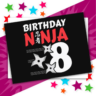 Postal Cumpleaños de 8 años de Ninja Party Stars Niños