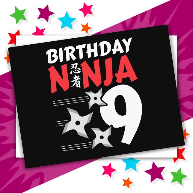 Postal Cumpleaños de 9 Años Estrellas de la Fiesta Ninja  (Subido por el creador)