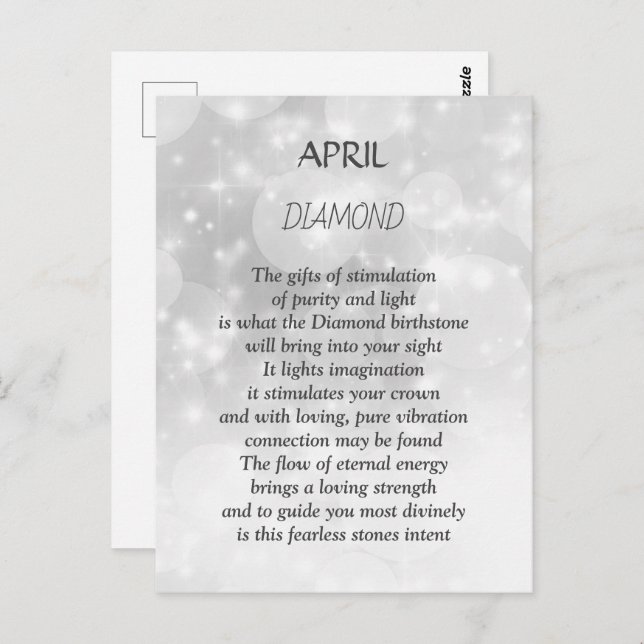 Postal Cumpleaños de Abril Piedra de Nacimiento Diamante (Anverso / Reverso)