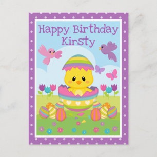 Postal Cumpleaños de adorable pollito de Pascua de primav
