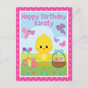 Postal Cumpleaños de adorable pollito de Pascua de primav