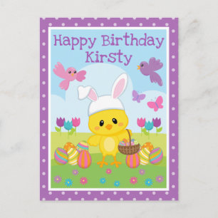 Postal Cumpleaños de adorable pollito de Pascua de primav