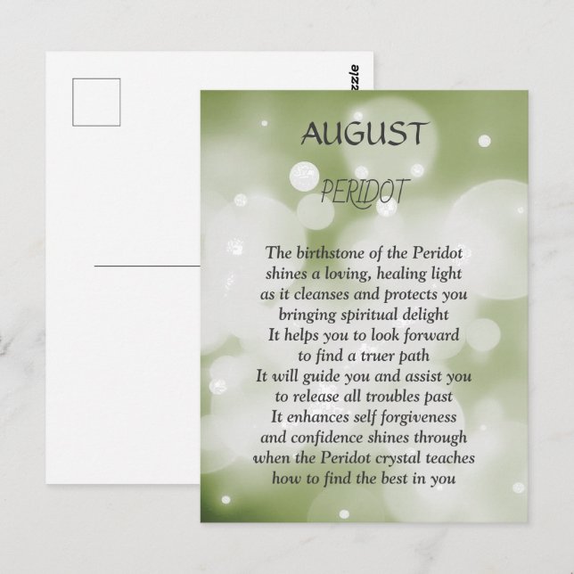 Postal cumpleaños de agosto piedra de nacimiento Peridot (Anverso / Reverso)