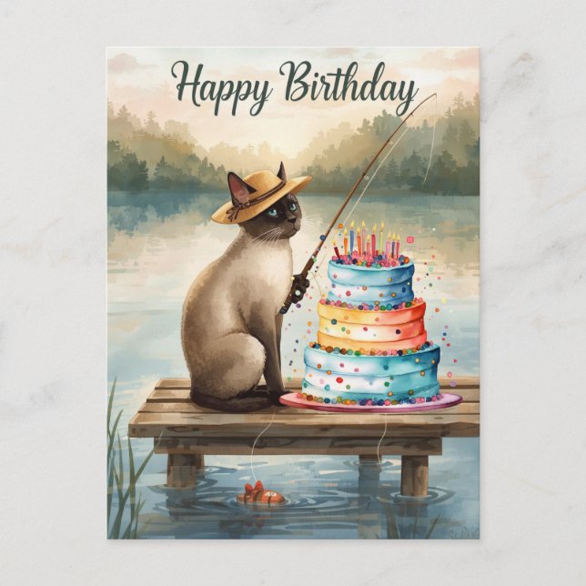 Postal Cumpleaños de amantes de la pesca con acuarela de  (Anverso)