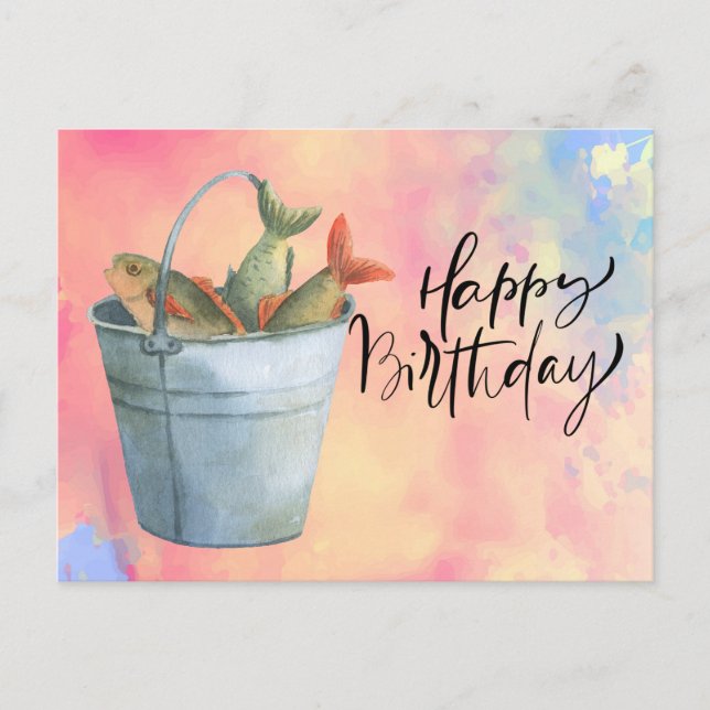 Postal Cumpleaños de amantes de la pesca con peces   acua (Anverso)