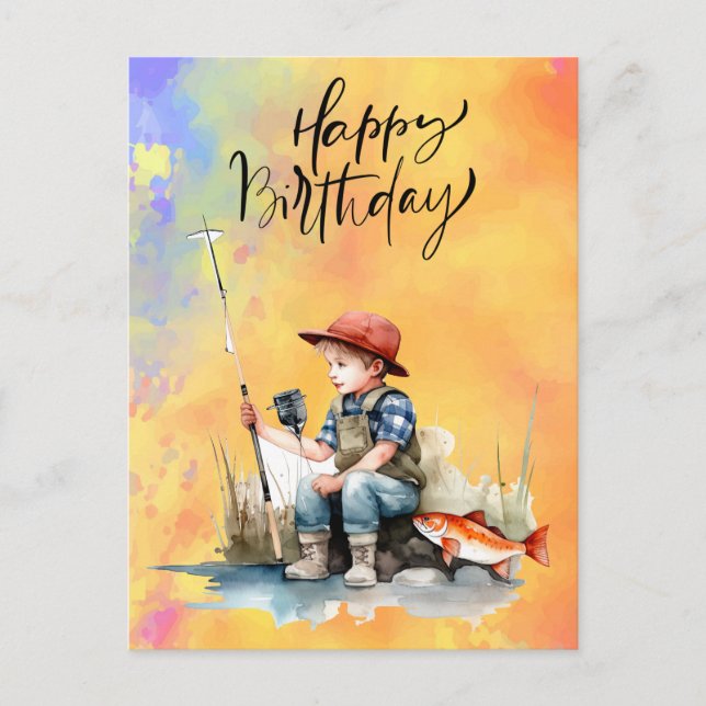 Postal Cumpleaños de amantes de la pesca con peces   acua (Anverso)