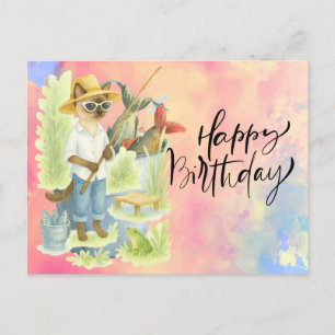 Postal Cumpleaños de amantes de la pesca con peces acuare