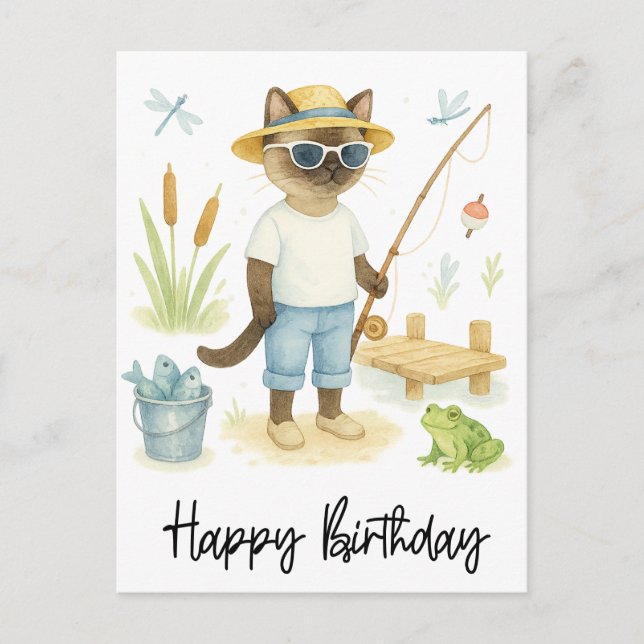 Postal Cumpleaños de amantes de la pesca de gatos  (Anverso)