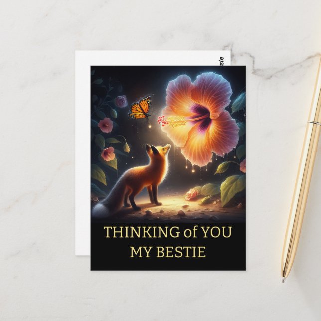 Postal Cumpleaños de amigo Bosque Oscuro Zorro Flora (Anverso/Reverso In Situ)