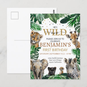 Postal Cumpleaños de animales de safari de selva tropical