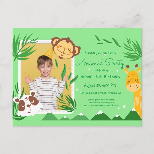 Postal Cumpleaños de animales para niños, Cumpleaños de a (Anverso)