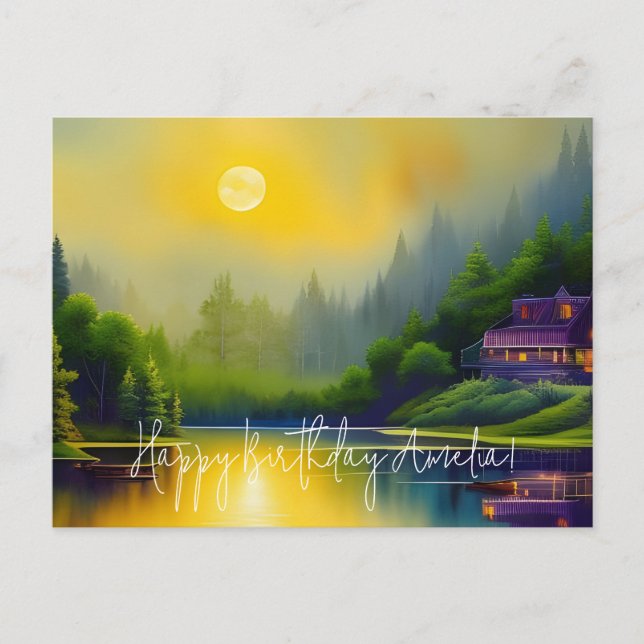 Postal Cumpleaños de Arte Digital Lago Escénico (Anverso)