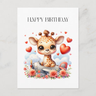 Postal Cumpleaños de Avión de Jirafa