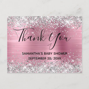 Postal Cumpleaños de bebé con papel de aluminio rosa y br