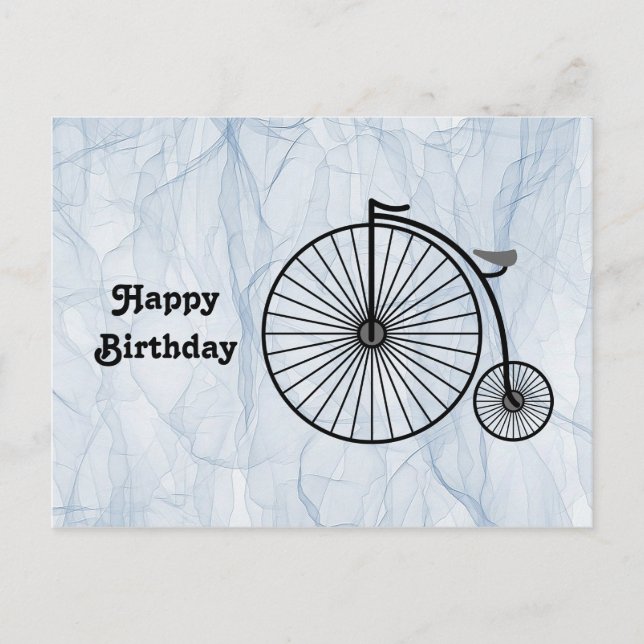 Postal Cumpleaños de Bicicleta Antigua de Rueda Alta (Anverso)