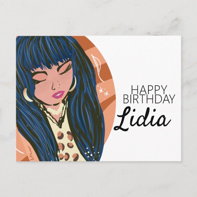 Postal Cumpleaños de bloguera de moda belleza mujer chic (Anverso)