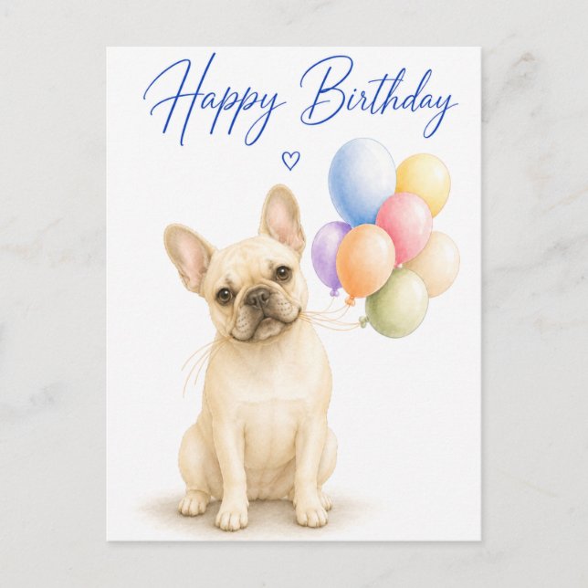 Postal Cumpleaños de Bulldog Francés (Anverso)