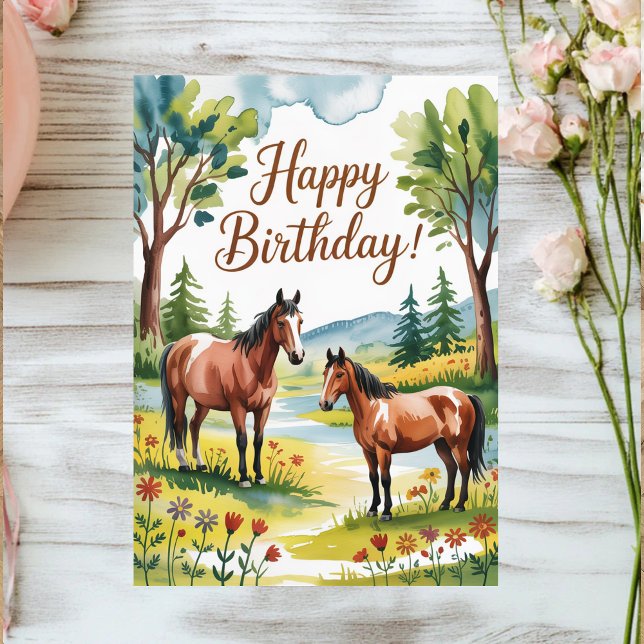 Postal Cumpleaños de caballo personalizado con acuarela l (Subido por el creador)