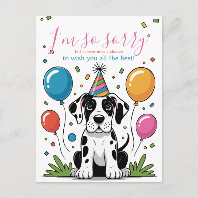 Postal Cumpleaños de cachorro de Gran Danés (Anverso)
