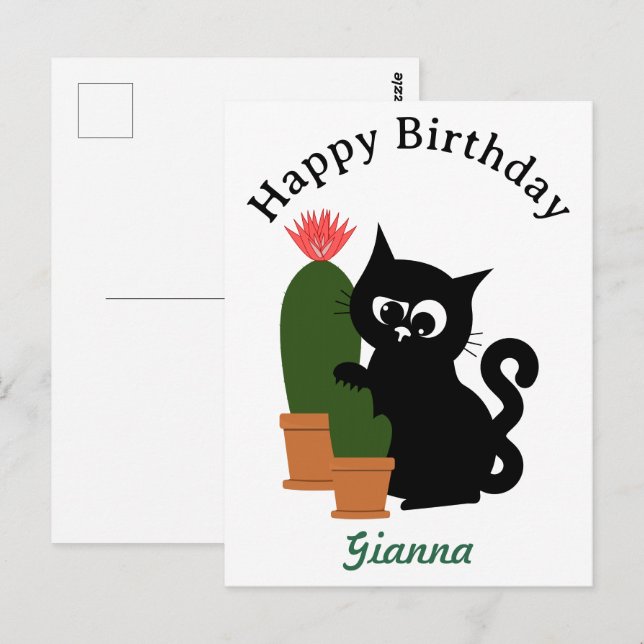 Postal Cumpleaños de Cactus con Texto Personalizado  (Anverso / Reverso)