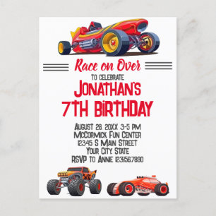 Postal Cumpleaños de carreras de coches camión monstruo