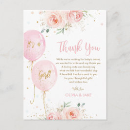 Postal Cumpleaños de Chic Blush Floral Balloons Gracias