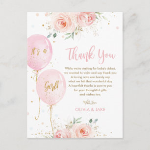 Postal Cumpleaños de Chic Blush Floral Balloons Gracias